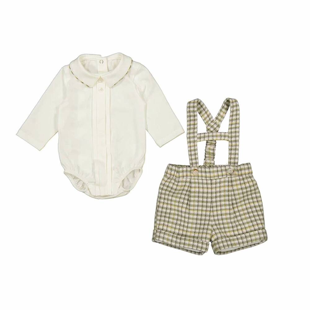 NEW MAYORAL girls shorts with suspender set in beige